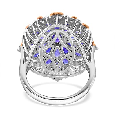 Tanzanite and White Zircon 4.50 ctw Floral Ring in Vermeil YG and Rhodium Over Sterling Silver (Size 10.0)