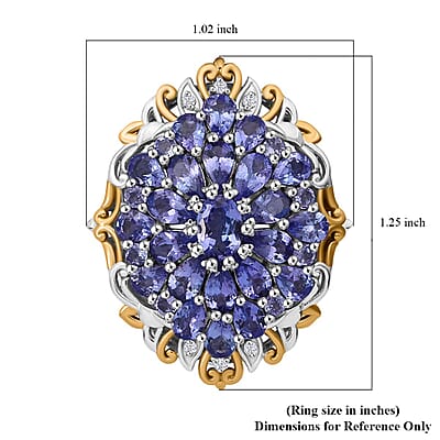 Tanzanite and White Zircon 4.50 ctw Floral Ring in Vermeil YG and Rhodium Over Sterling Silver (Size 10.0)
