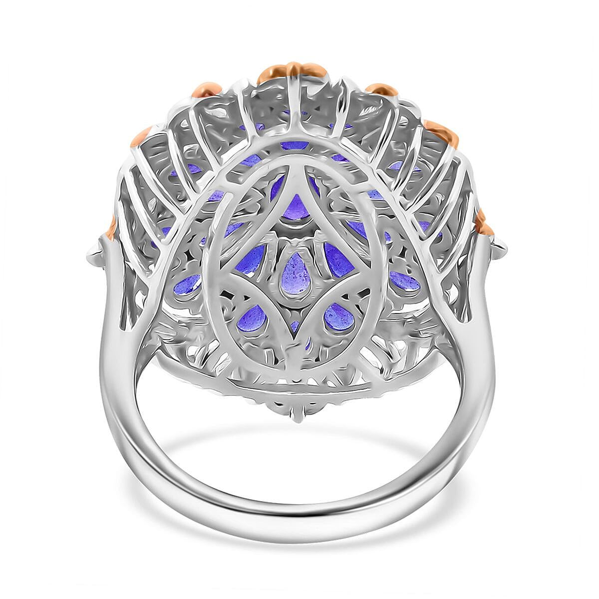Tanzanite and White Zircon 4.50 ctw Floral Ring in Vermeil YG and Rhodium Over Sterling Silver (Size 7.0) image number 4