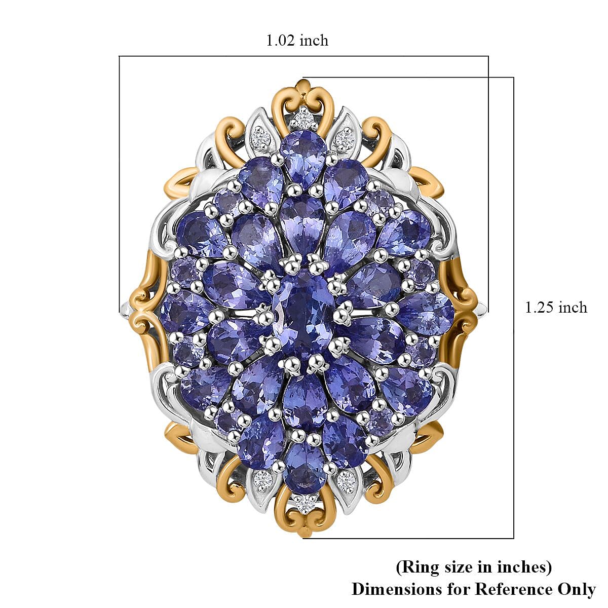 Tanzanite and White Zircon 4.50 ctw Floral Ring in Vermeil YG and Rhodium Over Sterling Silver (Size 7.0) image number 5