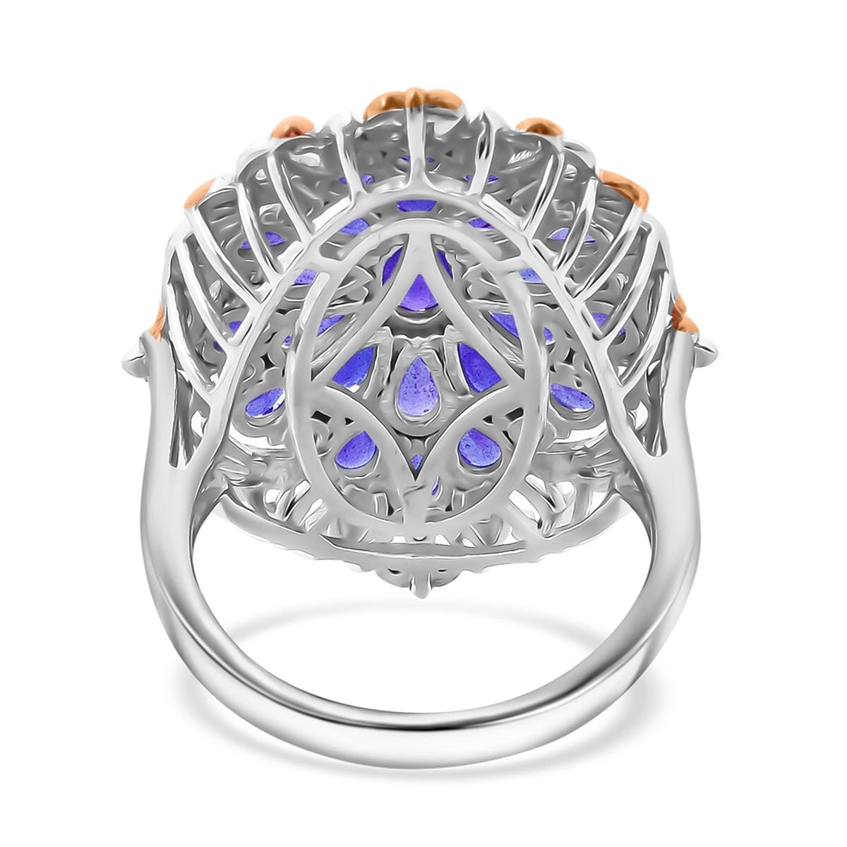 Tanzanite and White Zircon 4.50 ctw Floral Ring in Vermeil YG and Rhodium Over Sterling Silver (Size 8.0) image number 4