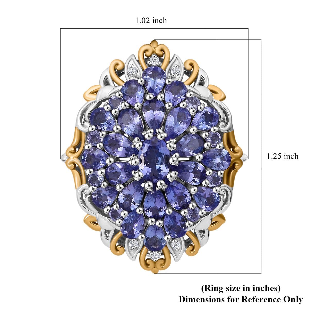 Tanzanite and White Zircon 4.50 ctw Floral Ring in Vermeil YG and Rhodium Over Sterling Silver (Size 8.0) image number 5