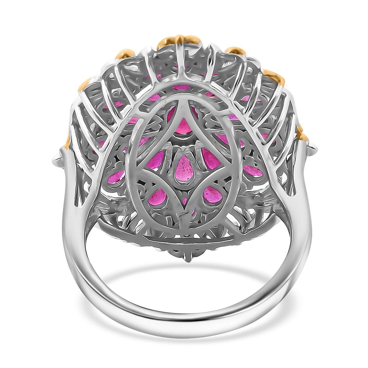 D'Joy Niassa Ruby (FF) and White Zircon 6.40 ctw Floral Ring in Vermeil YG and Rhodium Over Sterling Silver (Size 7.0) image number 4