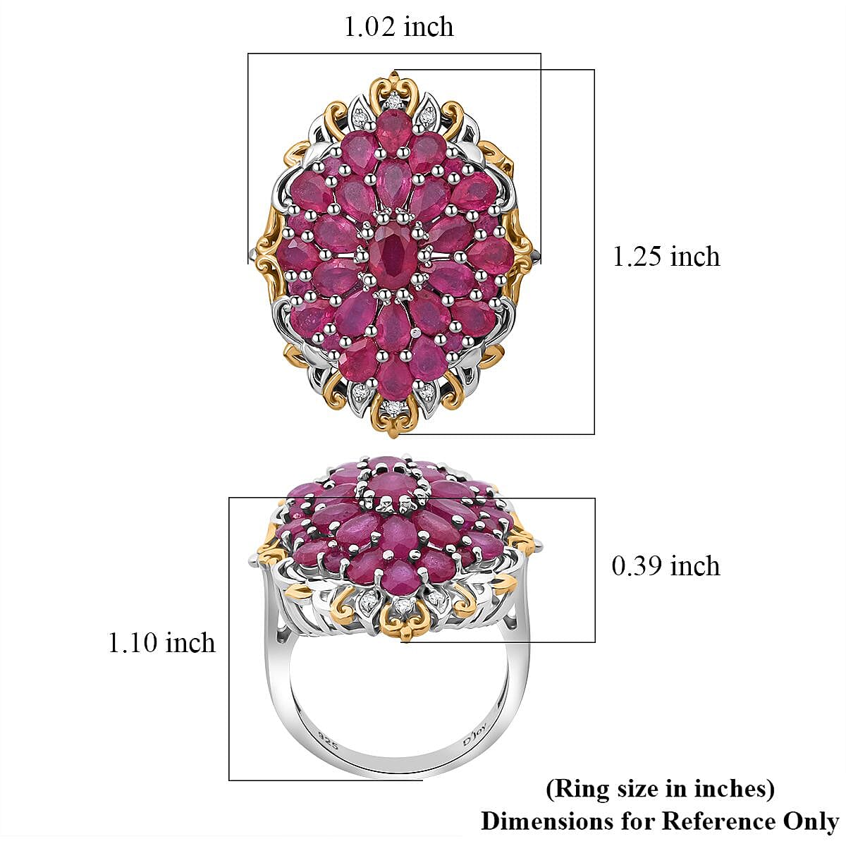 D'Joy Niassa Ruby (FF) and White Zircon 6.40 ctw Floral Ring in Vermeil YG and Rhodium Over Sterling Silver (Size 7.0) image number 5
