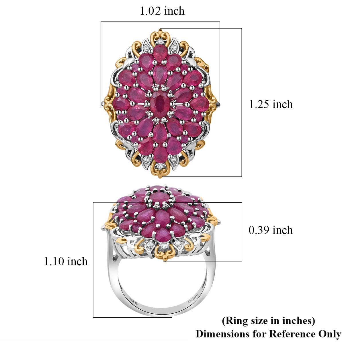 Niassa Ruby (FF) and White Zircon 6.40 ctw Floral Ring in Vermeil YG and Rhodium Over Sterling Silver (Size 8.0) image number 5