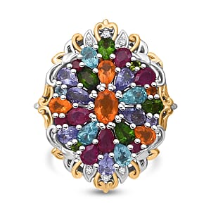 Multi Gemstone 4.70 ctw Floral Ring in Vermeil YG and Rhodium Over Sterling Silver (Size 6.0)