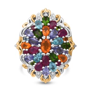 Multi Gemstone 4.70 ctw Floral Ring in Vermeil YG and Rhodium Over Sterling Silver (Size 8.0)