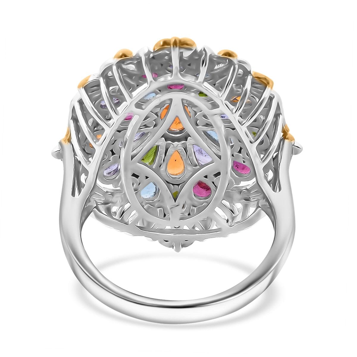 Multi Gemstone 4.70 ctw Floral Ring in Vermeil YG and Rhodium Over Sterling Silver (Size 8.0) image number 4