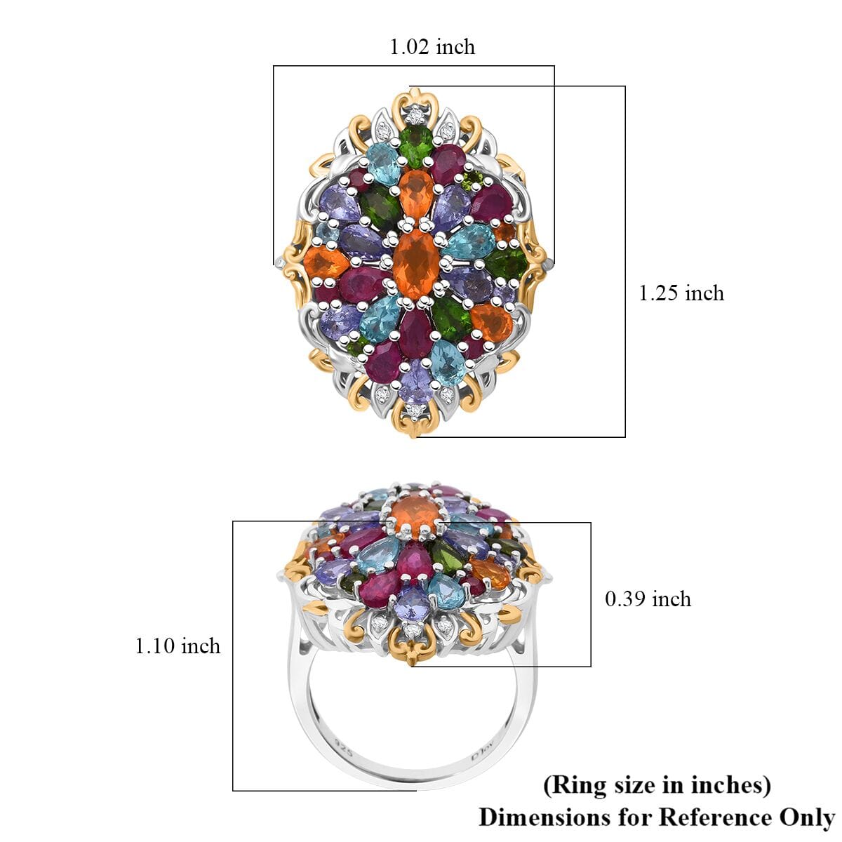 Multi Gemstone 4.70 ctw Floral Ring in Vermeil YG and Rhodium Over Sterling Silver (Size 8.0) image number 5