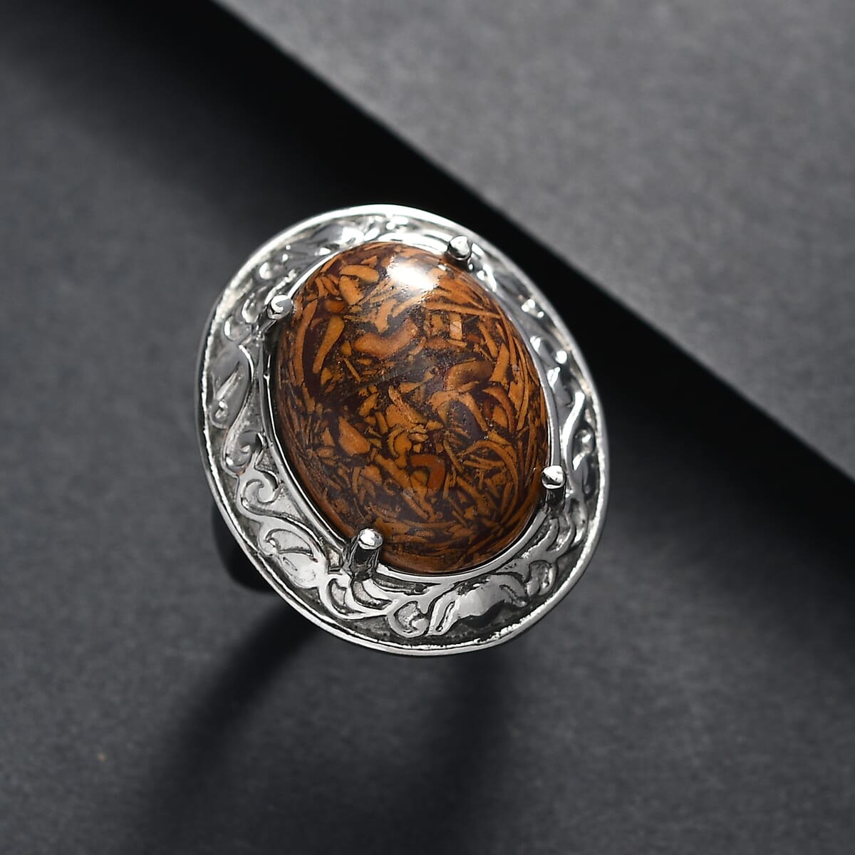Script Stone 15.50 ctw Solitaire Ring in Stainless Steel (Size 10.0)  image number 1