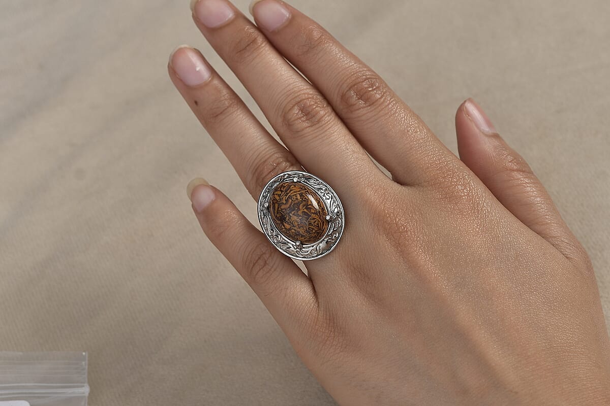 Script Stone 15.50 ctw Solitaire Ring in Stainless Steel (Size 7.0)  image number 2