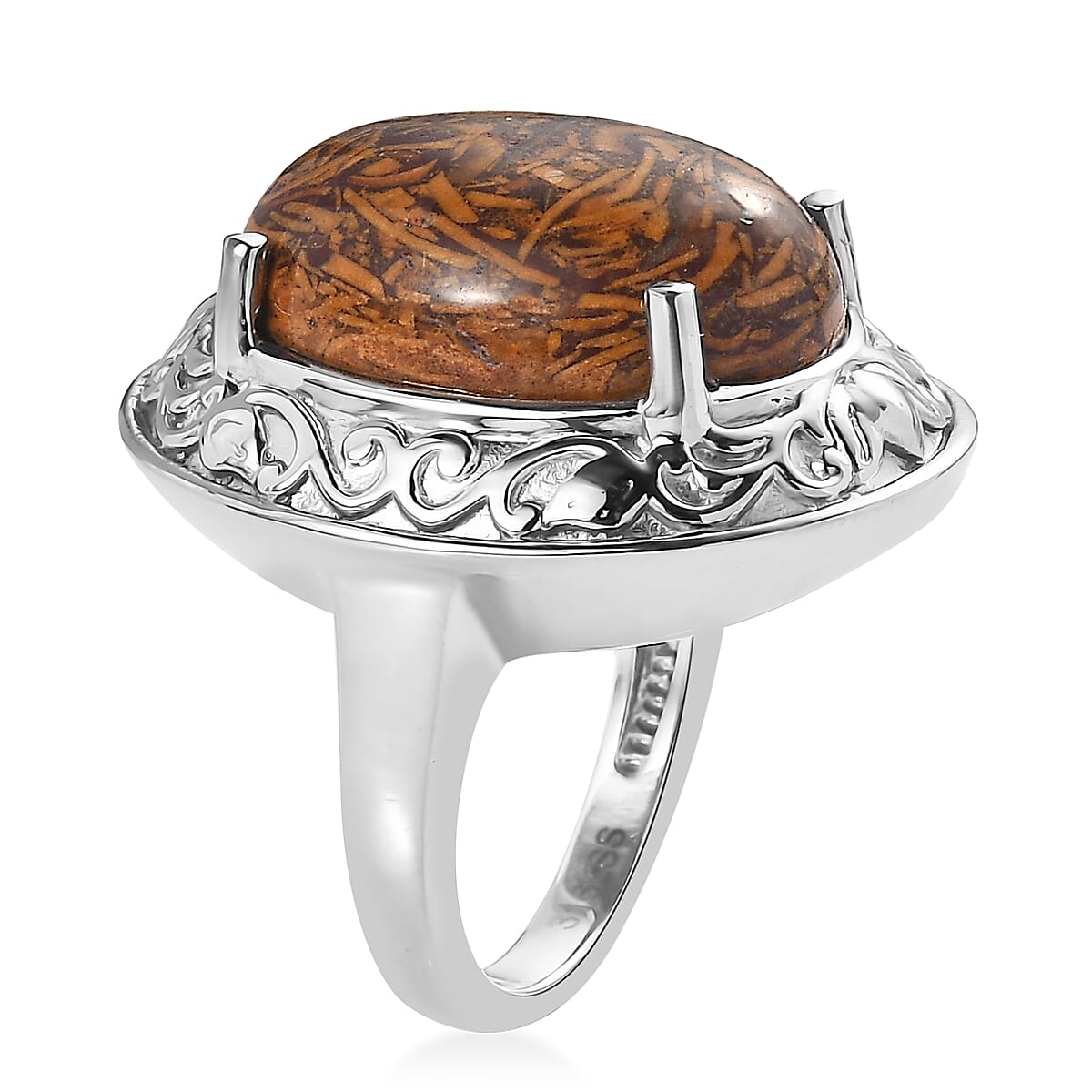 Script Stone 15.50 ctw Solitaire Ring in Stainless Steel (Size 7.0)  image number 3