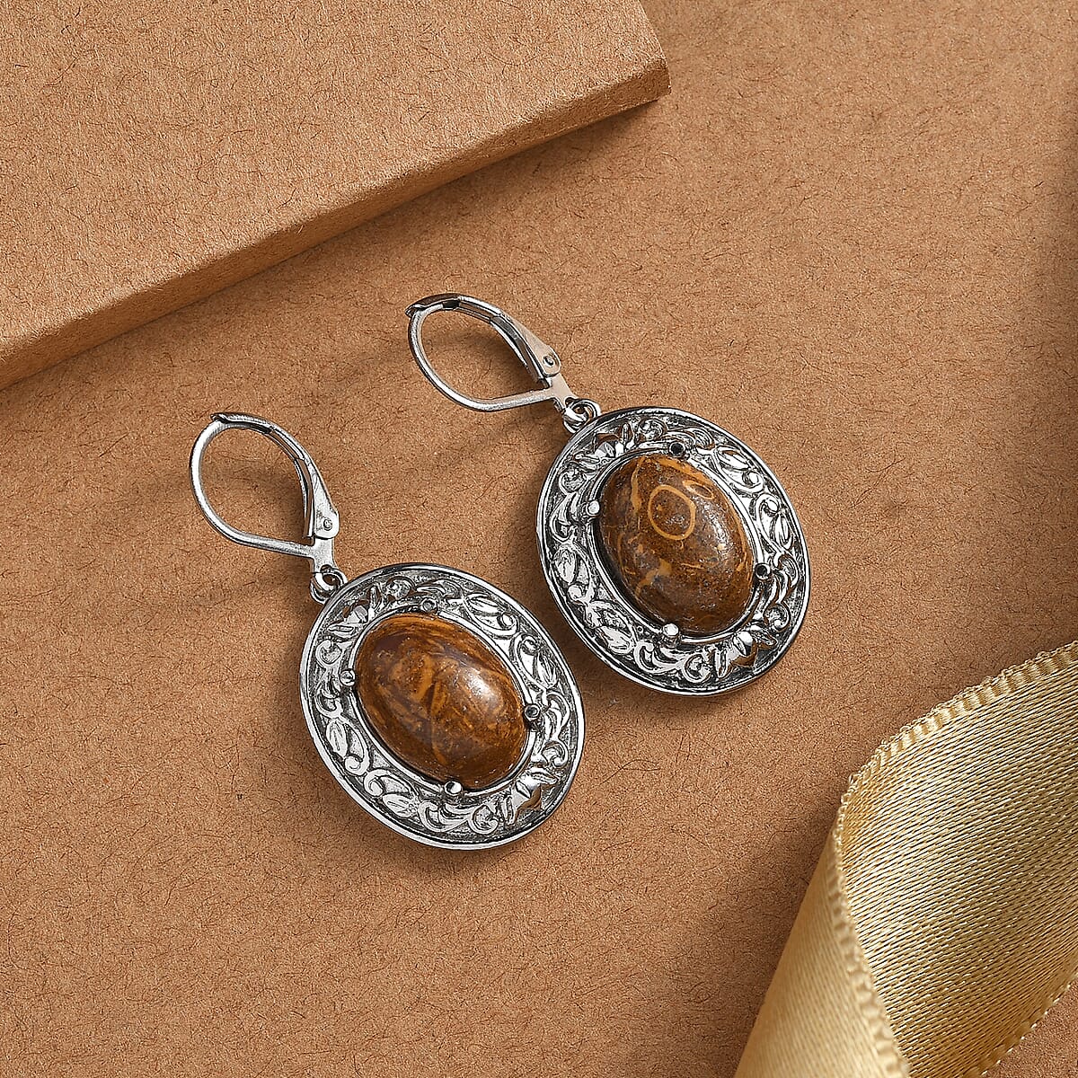 Script Stone 12.50 ctw Lever Back Earrings in Stainless Steel image number 1