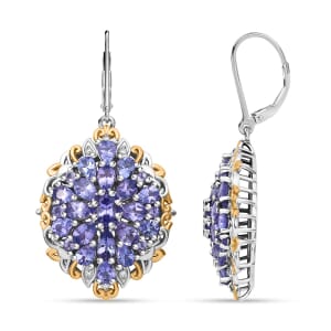Tanzanite and White Zircon 7.25 ctw Floral Earrings in Vermeil YG and Rhodium Over Sterling Silver