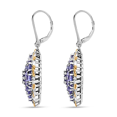 Tanzanite and White Zircon 7.25 ctw Floral Earrings in Vermeil YG and Rhodium Over Sterling Silver