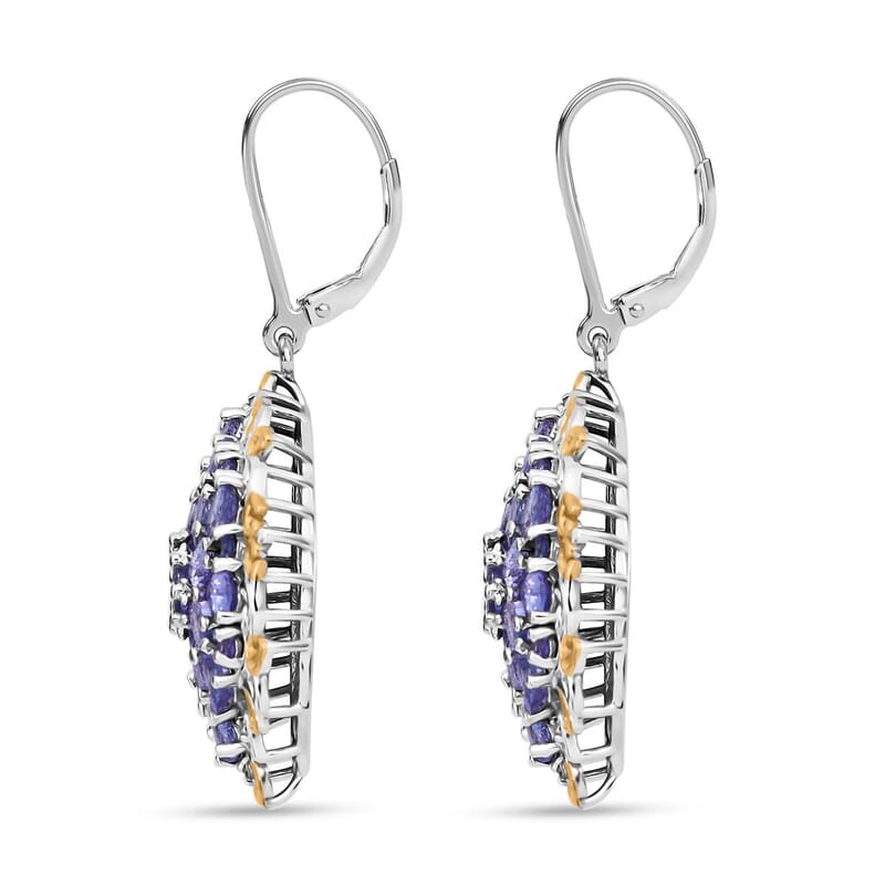 Tanzanite and White Zircon 7.25 ctw Floral Earrings in Vermeil YG and Rhodium Over Sterling Silver