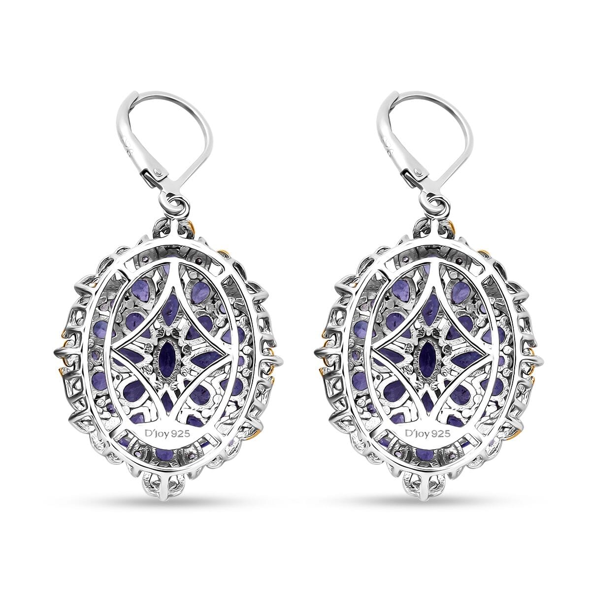 Tanzanite and White Zircon 7.25 ctw Floral Earrings in Vermeil YG and Rhodium Over Sterling Silver image number 4