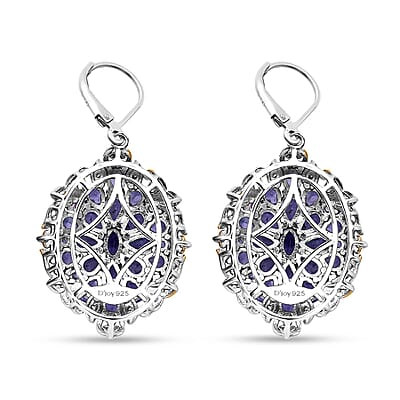 Tanzanite and White Zircon 7.25 ctw Floral Earrings in Vermeil YG and Rhodium Over Sterling Silver