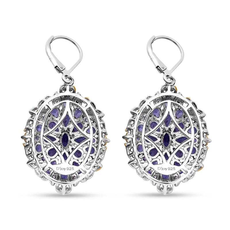 Tanzanite and White Zircon 7.25 ctw Floral Earrings in Vermeil YG and Rhodium Over Sterling Silver