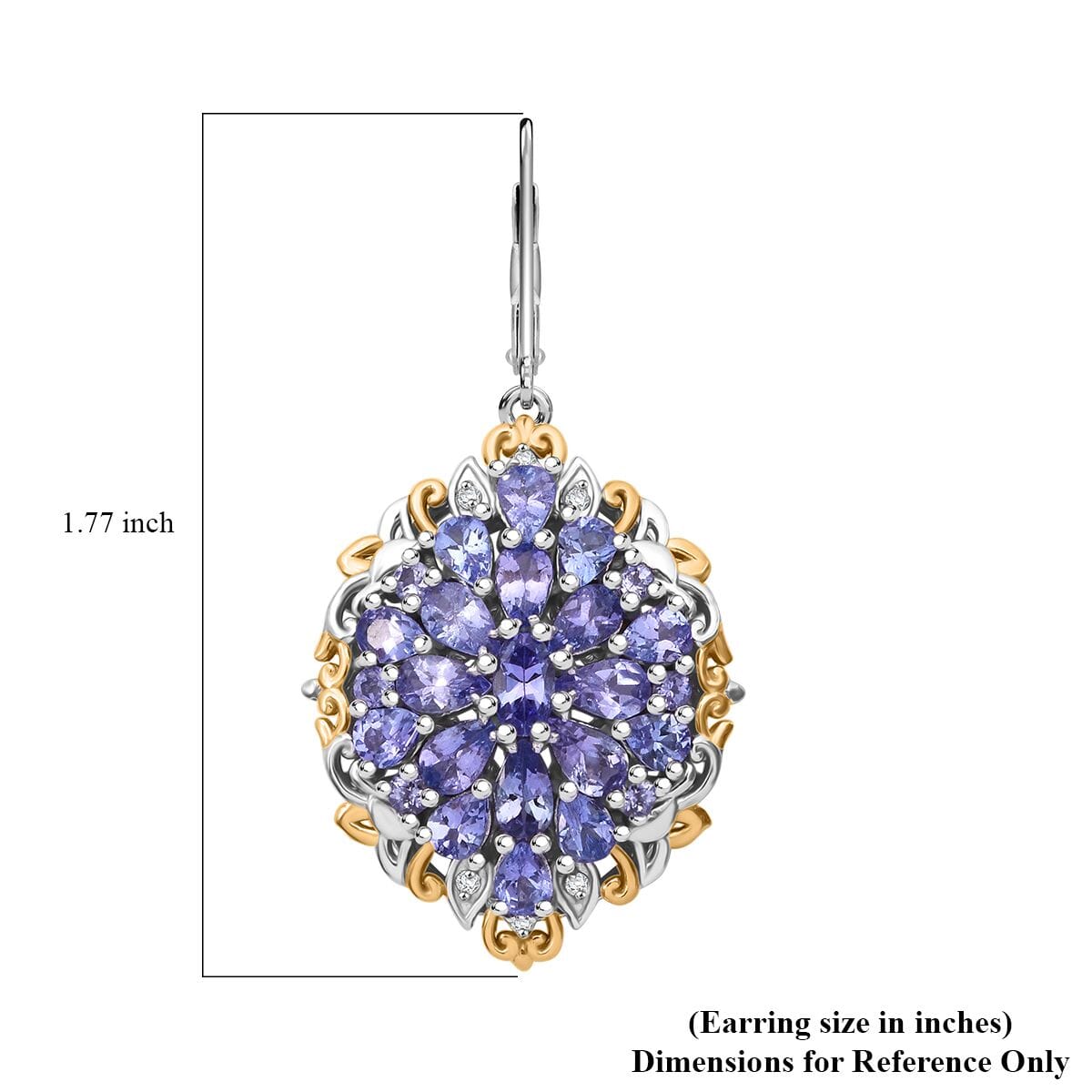 Tanzanite and White Zircon 7.25 ctw Floral Earrings in Vermeil YG and Rhodium Over Sterling Silver image number 5