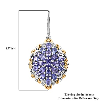 Tanzanite and White Zircon 7.25 ctw Floral Earrings in Vermeil YG and Rhodium Over Sterling Silver