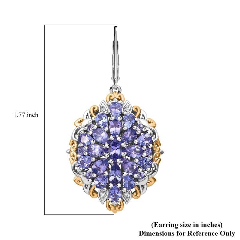 Tanzanite and White Zircon 7.25 ctw Floral Earrings in Vermeil YG and Rhodium Over Sterling Silver