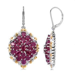 Niassa Ruby (FF) and White Zircon 10.20 ctw Floral Earrings in Vermeil YG and Rhodium Over Sterling Silver