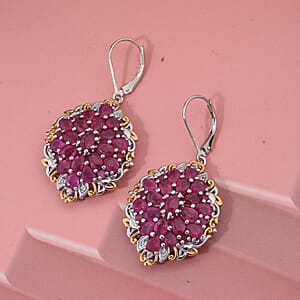 Niassa Ruby (FF) and White Zircon 10.20 ctw Floral Earrings in Vermeil YG and Rhodium Over Sterling Silver