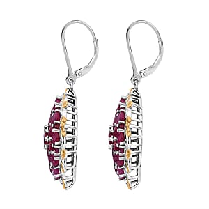Niassa Ruby (FF) and White Zircon 10.20 ctw Floral Earrings in Vermeil YG and Rhodium Over Sterling Silver
