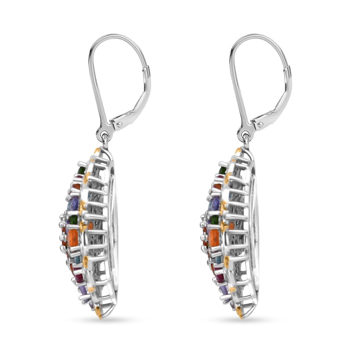 Multi Gemstone and White Zircon 7.40 ctw Floral Earrings in Vermeil YG and Rhodium Over Sterling Silver image number 3
