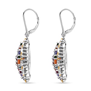Multi Gemstone and White Zircon 7.40 ctw Floral Earrings in Vermeil YG and Rhodium Over Sterling Silver