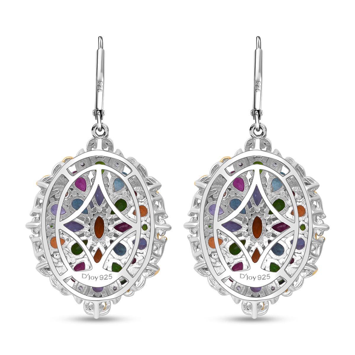 Multi Gemstone and White Zircon 7.40 ctw Floral Earrings in Vermeil YG and Rhodium Over Sterling Silver image number 4