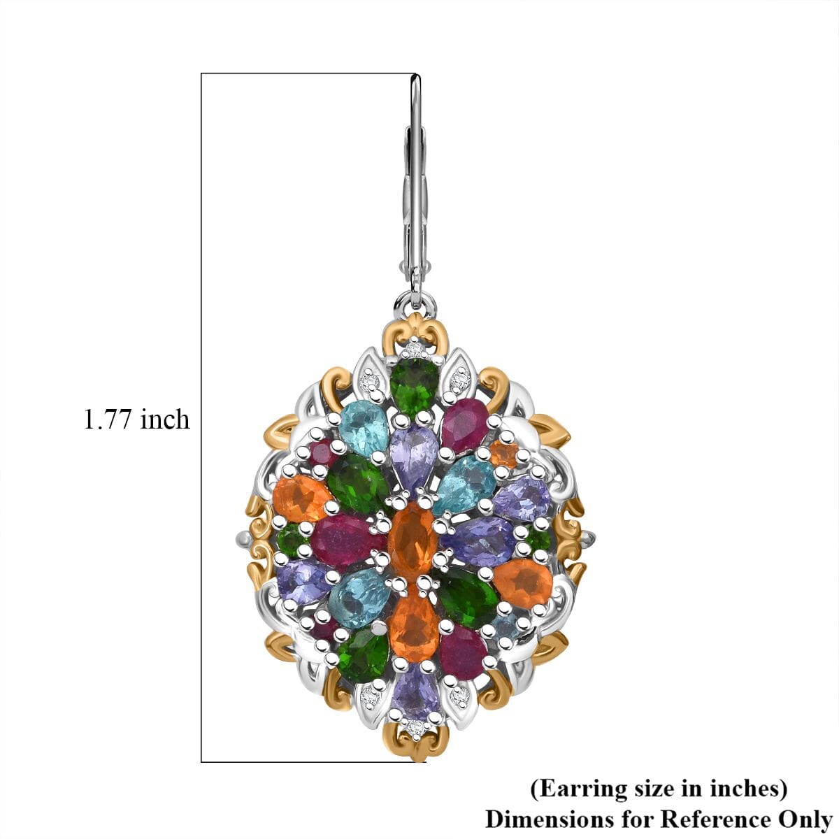 Multi Gemstone and White Zircon 7.40 ctw Floral Earrings in Vermeil YG and Rhodium Over Sterling Silver image number 5
