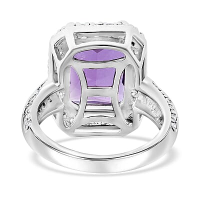 AAA Rose De France Amethyst and White Zircon 7.30 ctw Ring in Rhodium Over Sterling Silver (Size 10.0)