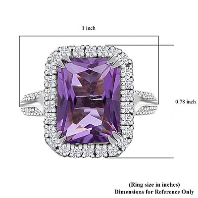 AAA Rose De France Amethyst and White Zircon 7.30 ctw Ring in Rhodium Over Sterling Silver (Size 10.0)