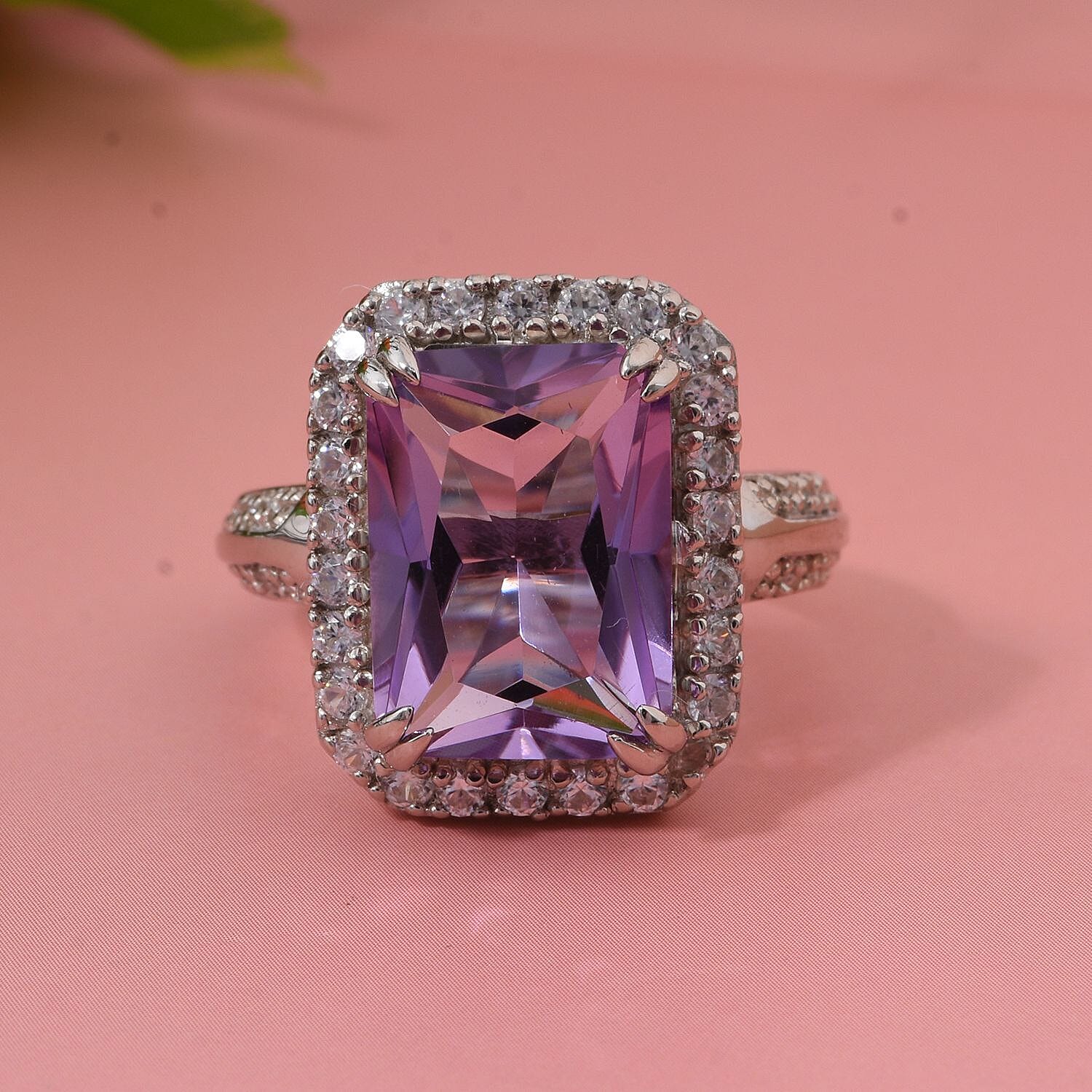 AAA Rose De France Amethyst and White Zircon 7.30 ctw Ring in Rhodium Over Sterling Silver (Size 10.0)