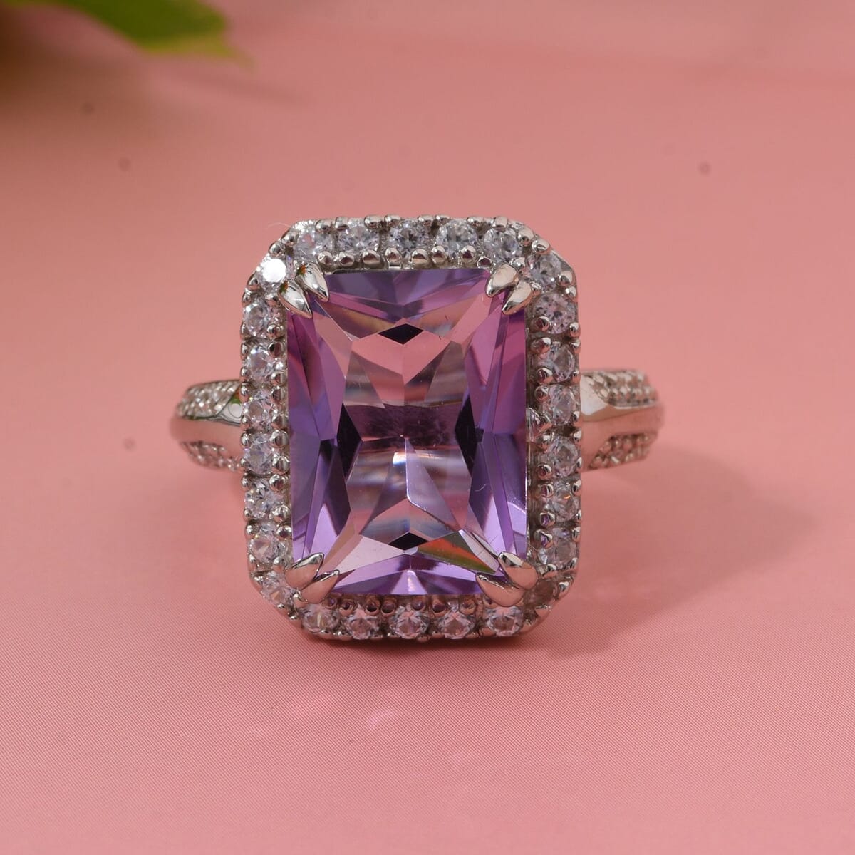 AAA Rose De France Amethyst and White Zircon 7.30 ctw Ring in Rhodium Over Sterling Silver (Size 8.0) image number 1