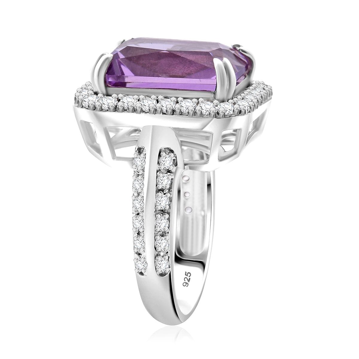 AAA Rose De France Amethyst and White Zircon 7.30 ctw Ring in Rhodium Over Sterling Silver (Size 8.0) image number 3