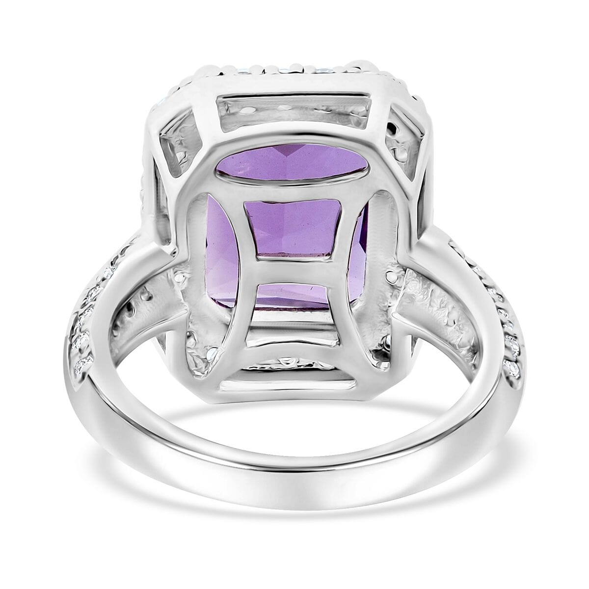 AAA Rose De France Amethyst and White Zircon 7.30 ctw Ring in Rhodium Over Sterling Silver (Size 8.0) image number 4