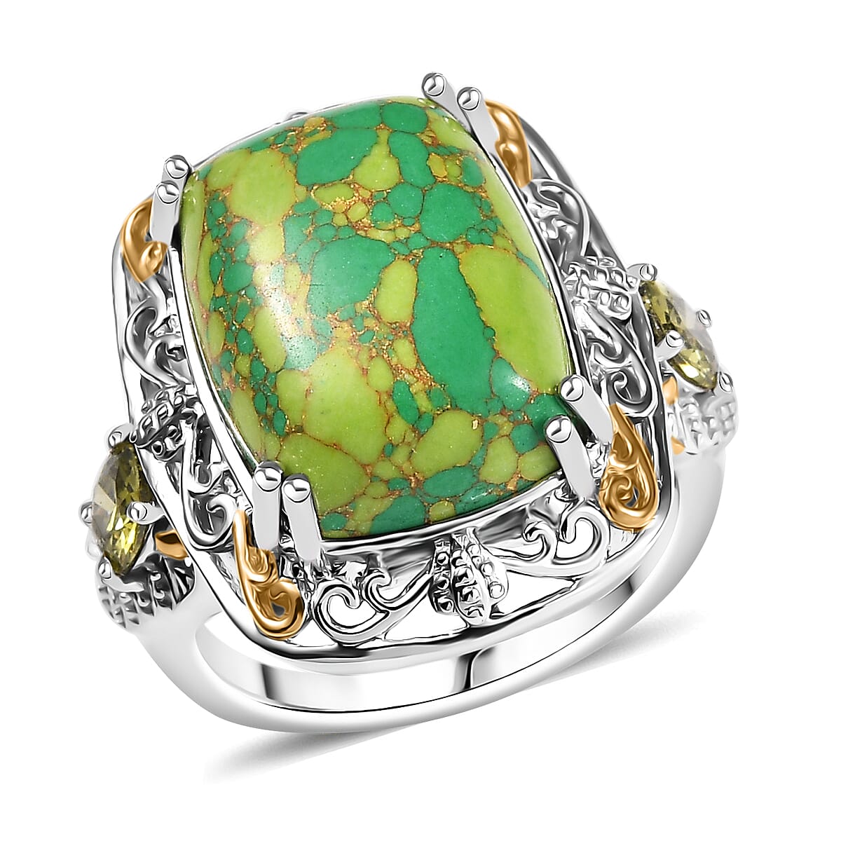 Karis Mojave Green Turquoise and Simulated Peridot 10.10 ctw Ring in 18K YG Plated and Platinum Bond (Size 10.0) image number 0
