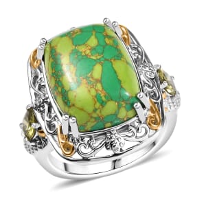 Karis Mojave Green Turquoise and Simulated Peridot 10.10 ctw Ring in 18K YG Plated and Platinum Bond (Size 10.0)