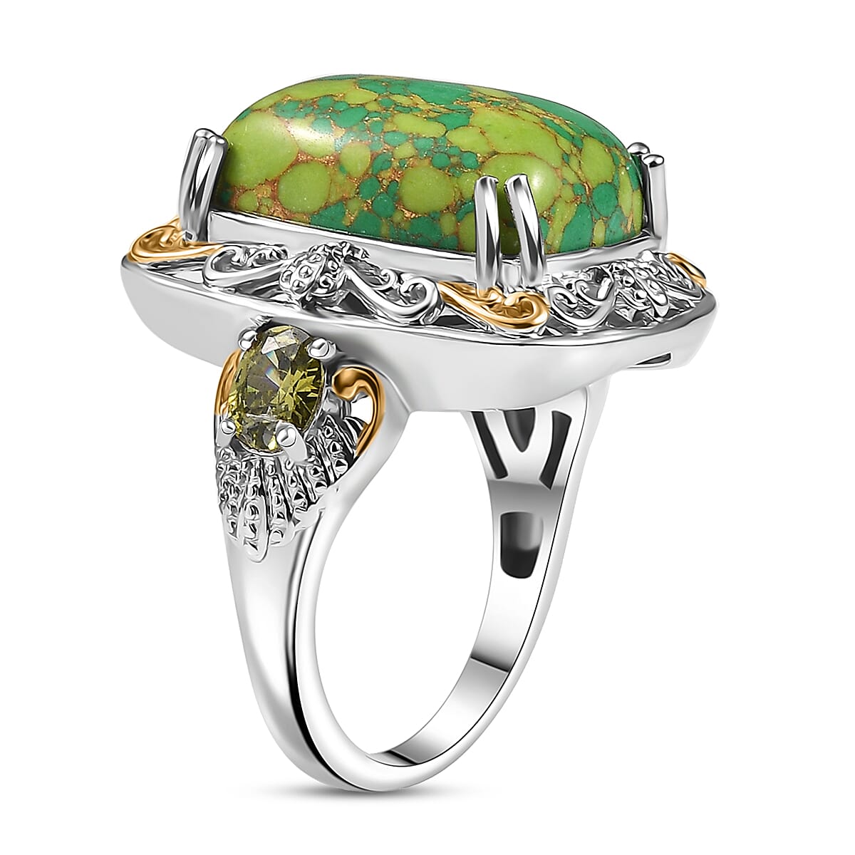 Karis Mojave Green Turquoise and Simulated Peridot 10.10 ctw Ring in 18K YG Plated and Platinum Bond (Size 10.0) image number 3