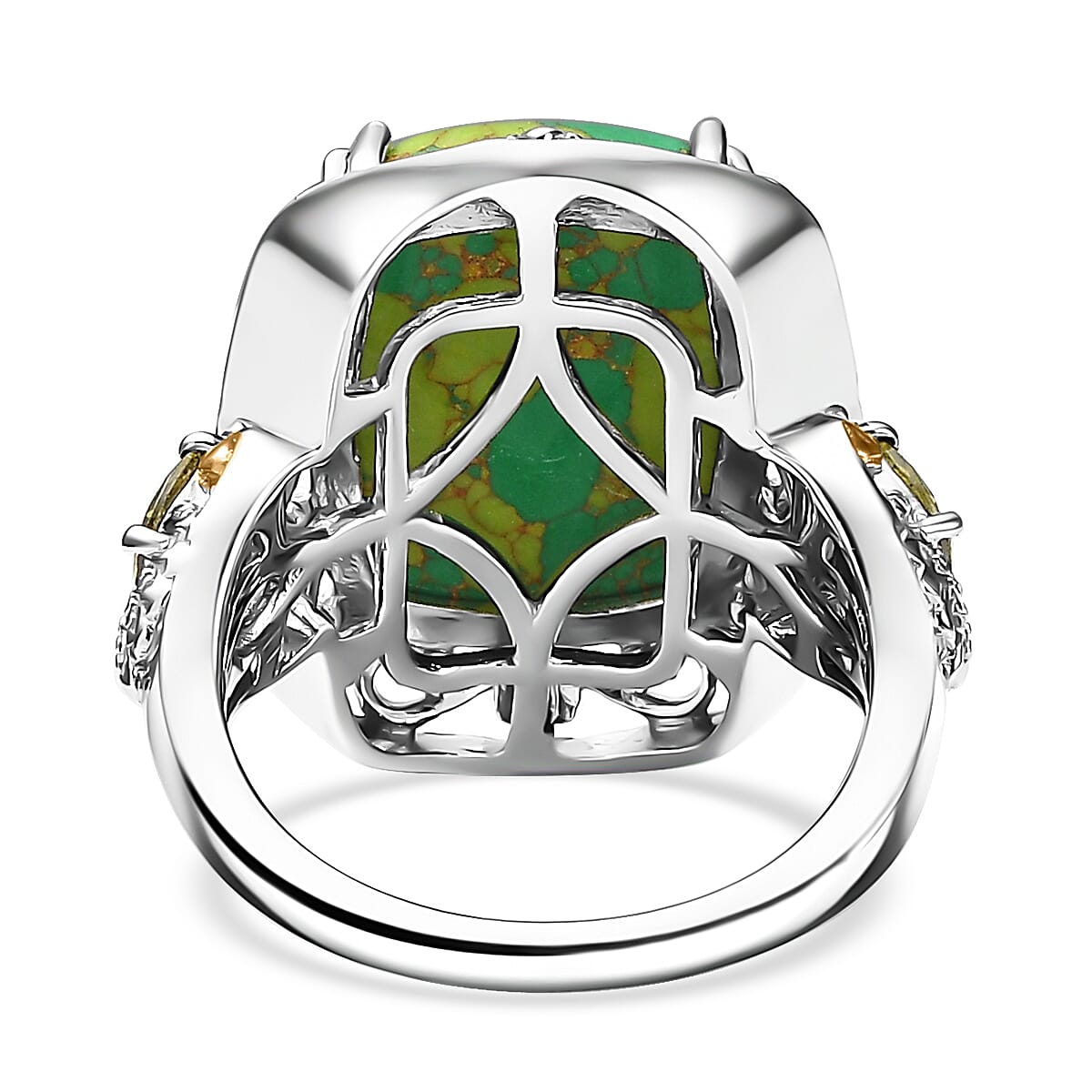 Karis Mojave Green Turquoise and Simulated Peridot 10.10 ctw Ring in 18K YG Plated and Platinum Bond (Size 10.0) image number 4