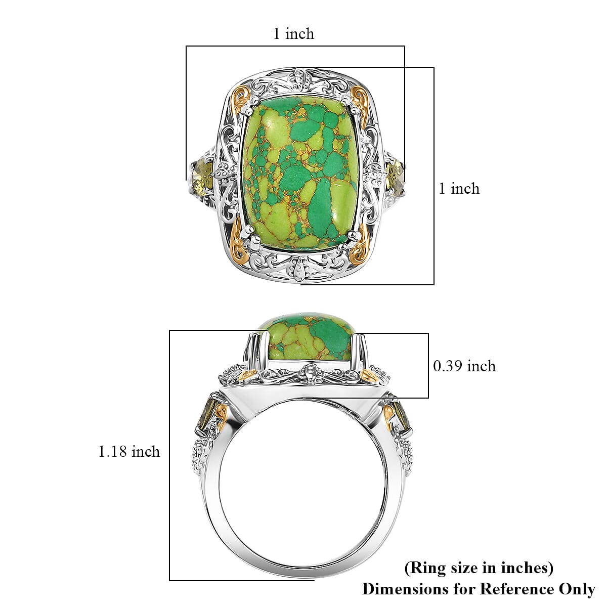 Karis Mojave Green Turquoise and Simulated Peridot 10.10 ctw Ring in 18K YG Plated and Platinum Bond (Size 10.0) image number 5