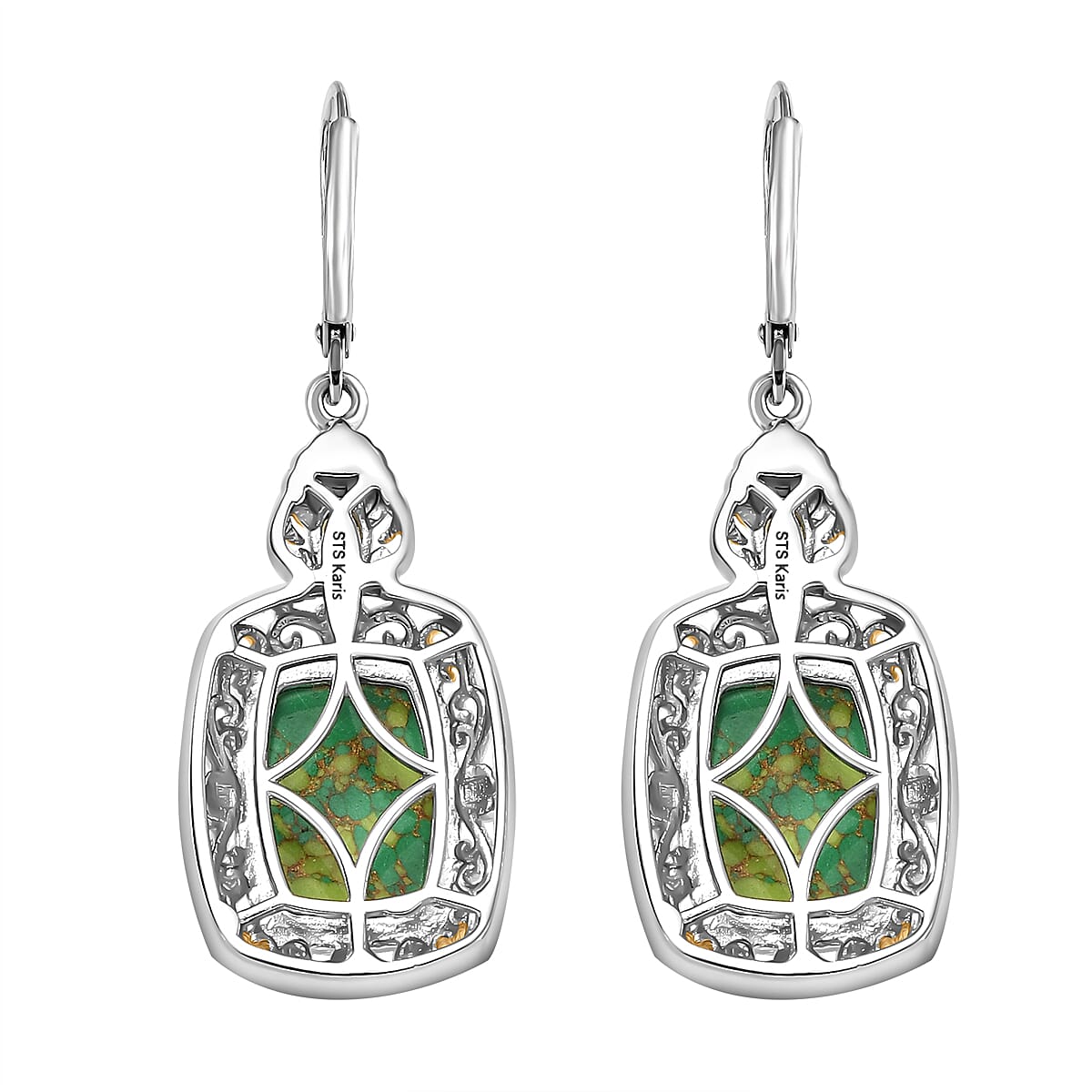 EverTrue Mojave Green Turquoise and Simulated Peridot Diamond 12.55 ctw Earrings in 18K YG Plated and Platinum Bond