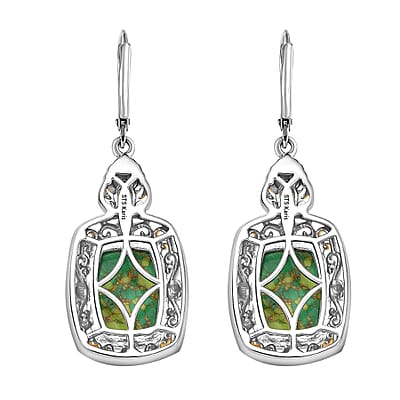 EverTrue Mojave Green Turquoise and Simulated Peridot Diamond 12.55 ctw Earrings in 18K YG Plated and Platinum Bond