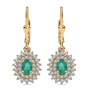 Kagem Zambian Emerald and Diamond 1.67 ctw Sunburst Earrings in 18K Vermeil Rose Gold Over Sterling Silver