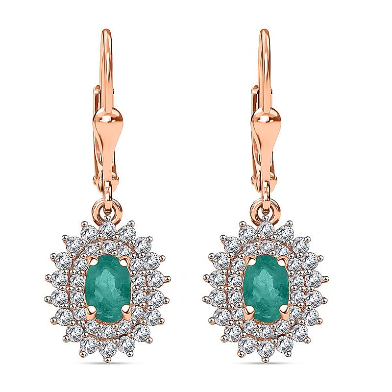 D'Joy Kagem Zambian Emerald and Diamond 1.67 ctw Sunburst Earrings in 18K Vermeil Rose Gold Over Sterling Silver