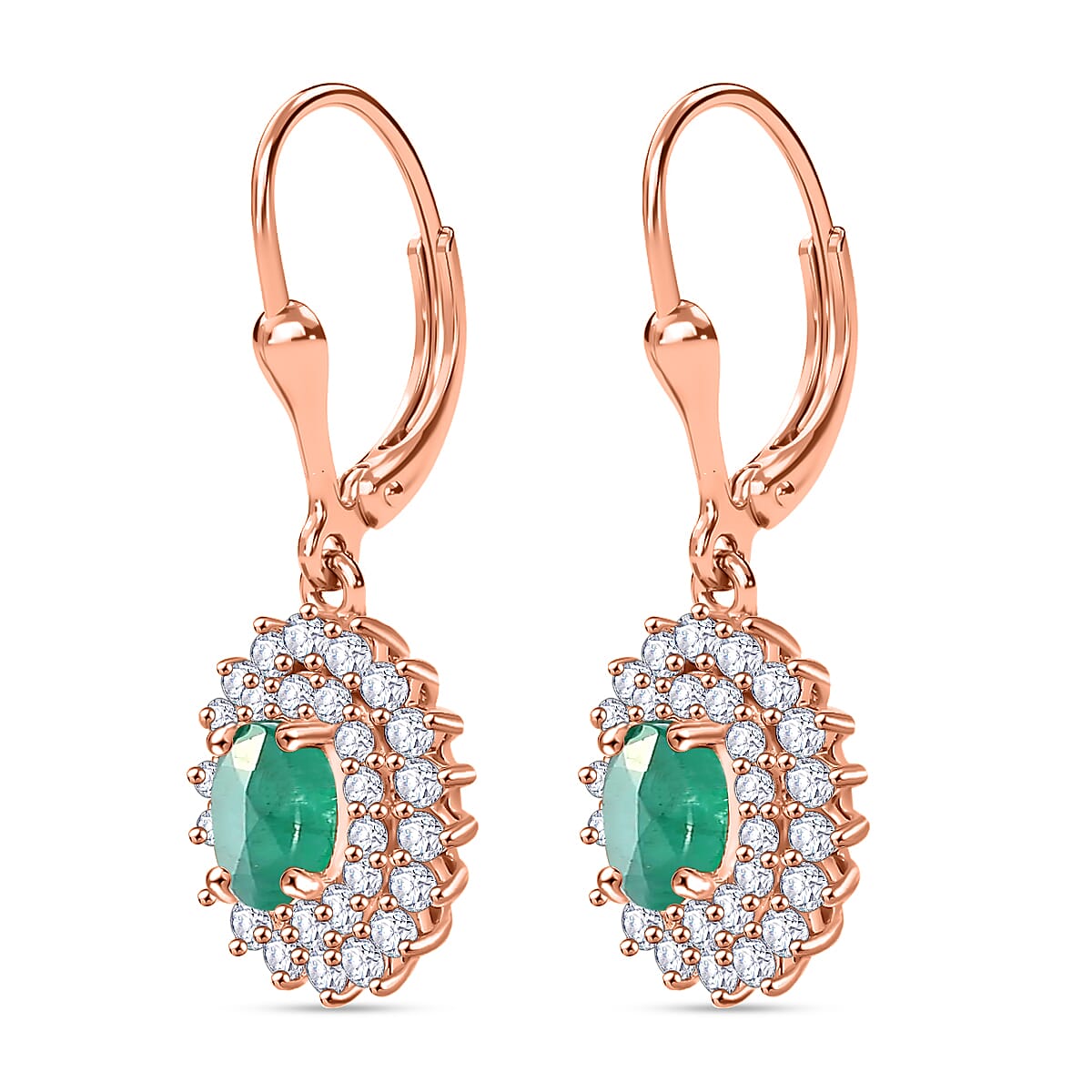 Kagem Zambian Emerald and Diamond 1.67 ctw Sunburst Earrings in 18K Vermeil Rose Gold Over Sterling Silver (Del. in 10-12 Days) image number 2
