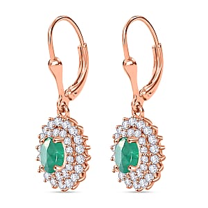 Kagem Zambian Emerald and Diamond 1.67 ctw Sunburst Earrings in 18K Vermeil Rose Gold Over Sterling Silver (Del. in 10-12 Days)